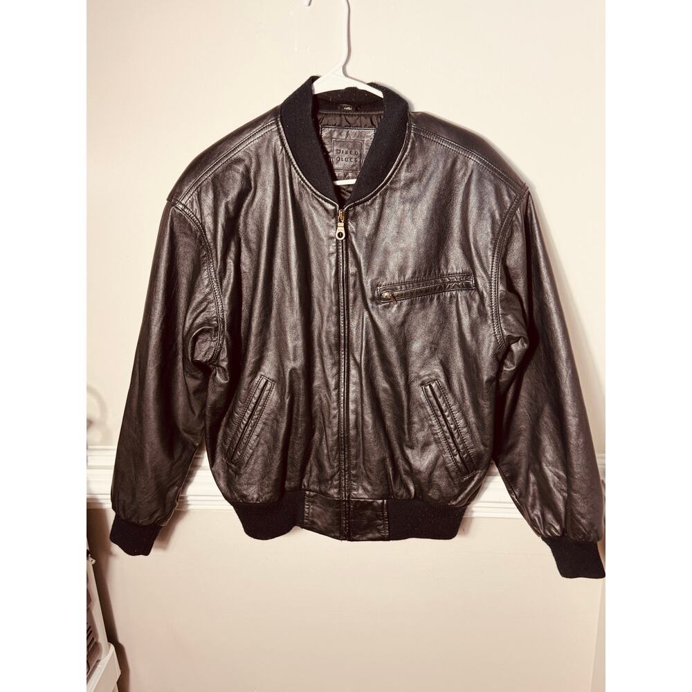 Vintage Mixed Blues Genuine Leather Bomber Jacket Black Ribbed Zip Flight Jacket